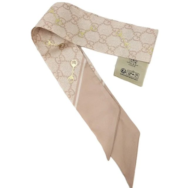 Gucci Neck Bow Scarf GG Pattern Silk Pink Beige in Beige Silk from The Reluxe