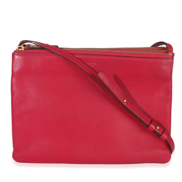 Celine Fuchsia Lambskin Large Trio Crossbody Pink Leather Handbag in Pink Lambskin from HEWI