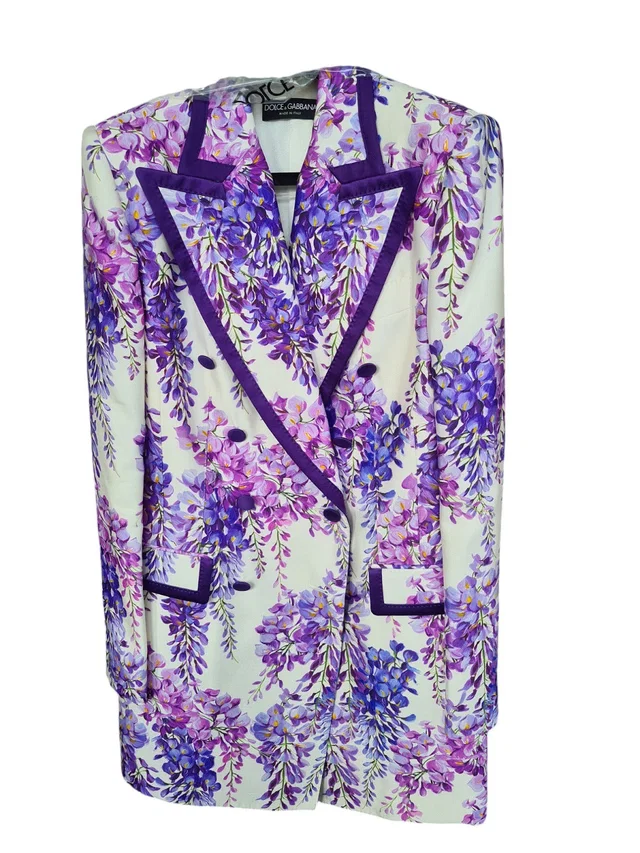 Dolce & Gabbana Jacket Blazer White Purple Flowers in White from Luxury Promise