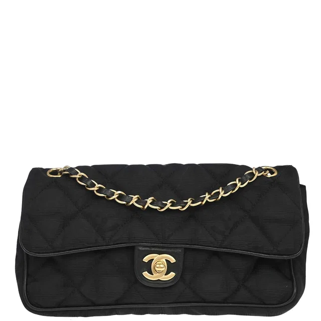 Chanel 2005-2006 Black Jacquard Nylon Travel Line Shoulder Bag in Black Nylon from AMORE Vintage Tokyo