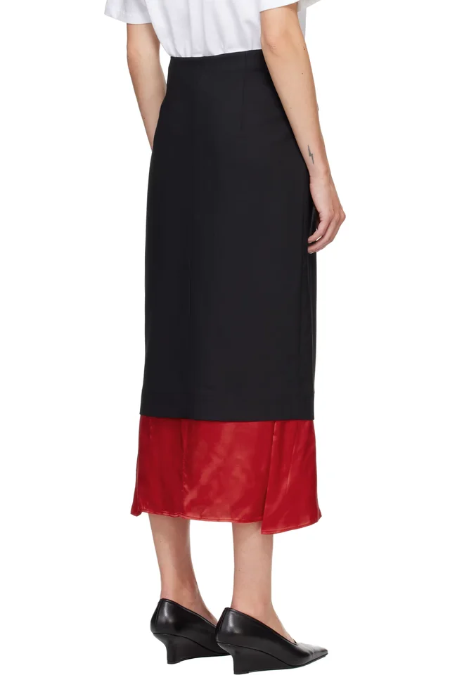 Róhe Black & Red Contrast Upside-Down Midi Skirt, photo 3 of 4 from SSENSE