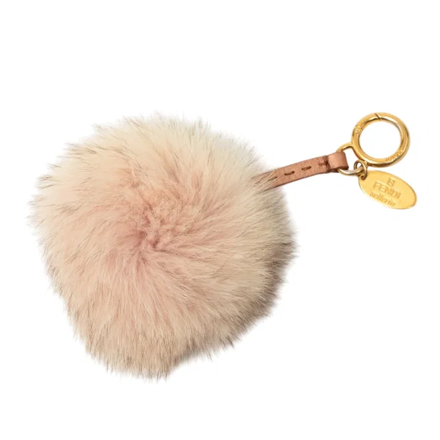 Pink Fendi Fox Fur Pompom Selleria Bag Charm Key Chain in Pink Leather from Designer Revival