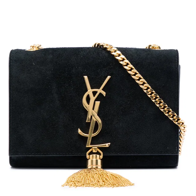 Black Saint Laurent Small Suede Monogram Kate Tassel Crossbody in Black Suede from Designer Revival