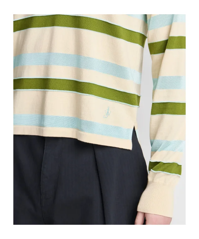J.W.Anderson Mens knitted striped rugby polo top in ivory, photo 2 of 2 from SENSER