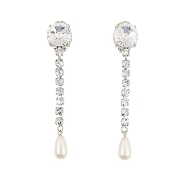 Miu Miu Crystal Faux Pearl Earring Silver Metal Rhinestone Faux Pearl in Silver from GALLERY RARE