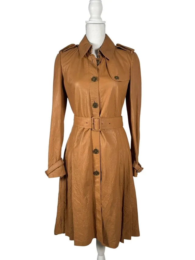 Designer Burberry Leather Coat Camel Women in Beige from Grailed