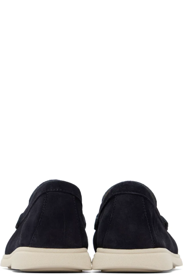 BOSS Navy Debossed-Logo Suede Loafers, photo 2 of 5 from SSENSE