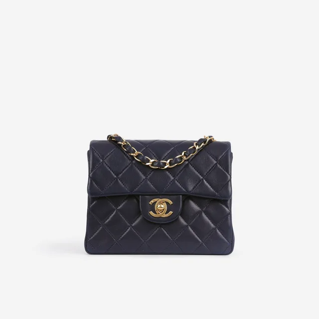 Chanel Vintage Mini Square Flap - Navy Lambskin | Gold Hardware in Blue Lambskin from Bagista