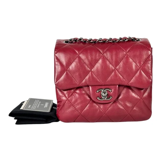 Chanel Red Square Flap Bag in Lambskin in Red Lambskin from Luxury Promise