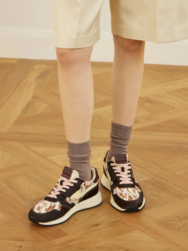 AUTRY Reelwind Low leather-trimmed printed calf hair sneakers in Brown, photo 2 of 2 from NET-A-PORTER (Canada)