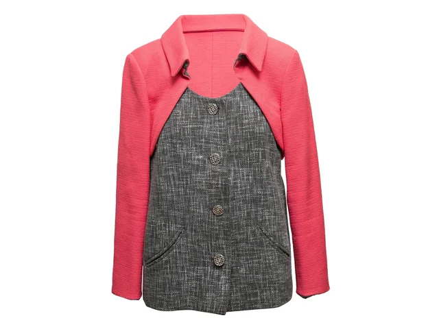 Grey & Pink Chanel Color Block Blazer Size FR 46 in Pink from Designer Revival