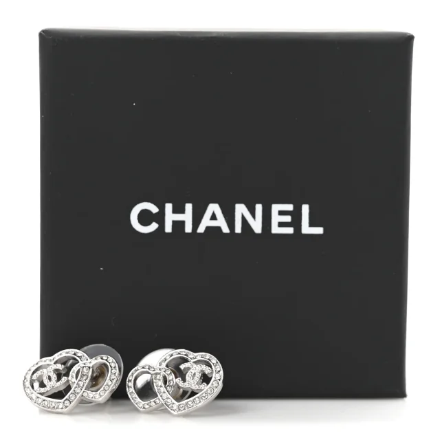 Chanel Crystal CC Heart Earrings Silver in Silver from FASHIONPHILE, photo 5 of 5