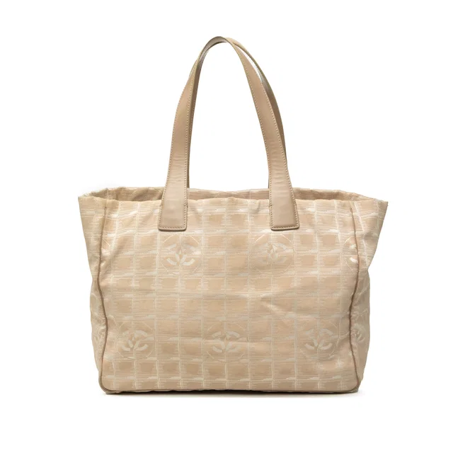 Beige Chanel New Travel Line Nylon Tote in Beige Nylon from Designer Revival