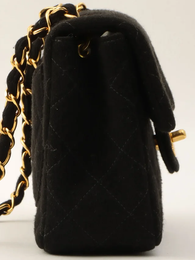 Chanel 1997-ish Cotton Classic Flap Chain Bag Mini Black in Black from VINTAGE QOO TOKYO, photo 3 of 13