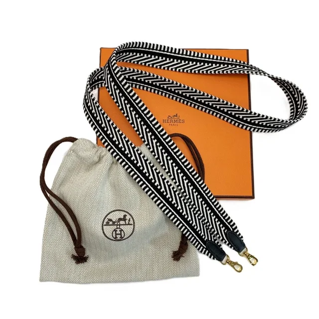 Hermès Shoulder Strap Wsr White Black Canvas Replacement in Black Canvas from The Reluxe