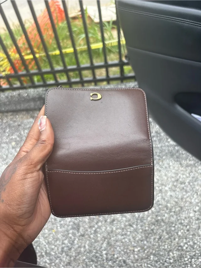 Coach Brown Leather Key & Card Holder With Gold 'C' Accent in gold|brown|red Leather from Poshmark, photo 2 of 3