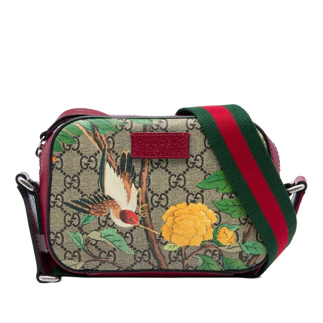 Beige Gucci GG Supreme Web Tian Crossbody in Beige Coated canvas from Designer Revival
