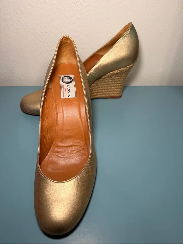 Lanvin Metallic Gold Wedge Espadrille Pumps in gold Leather from Poshmark