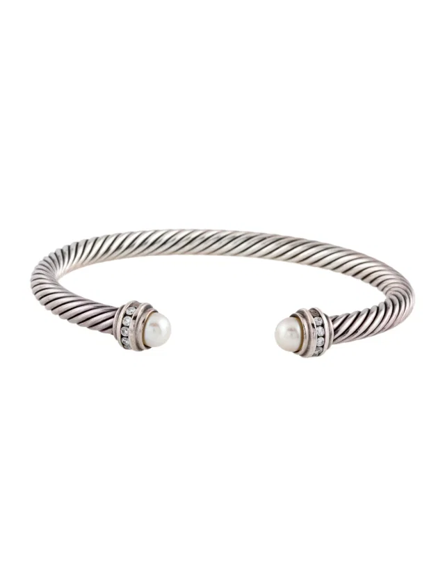 David Yurman Pearl & Diamond Classic Cable Cuff, 6.75" in multicolor from The RealReal