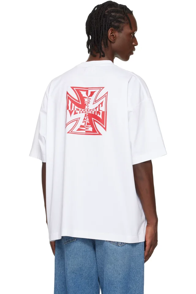 VETEMENTS White Double Biker Cross Logo T-shirt, photo 3 of 4 from SSENSE