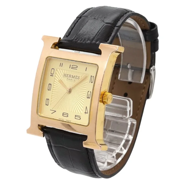 Hermès H-Watch HH1 801 Men's Watch Gold Black Quartz Watch H Watch in Black Leather from Luxury Promise