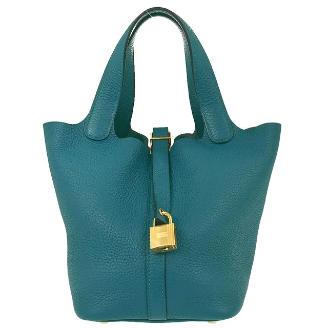 Hermès Vert Bosphore Taurillon Picotin Lock 18 PM Handbag in Green Clemence leather from AMORE Vintage Tokyo