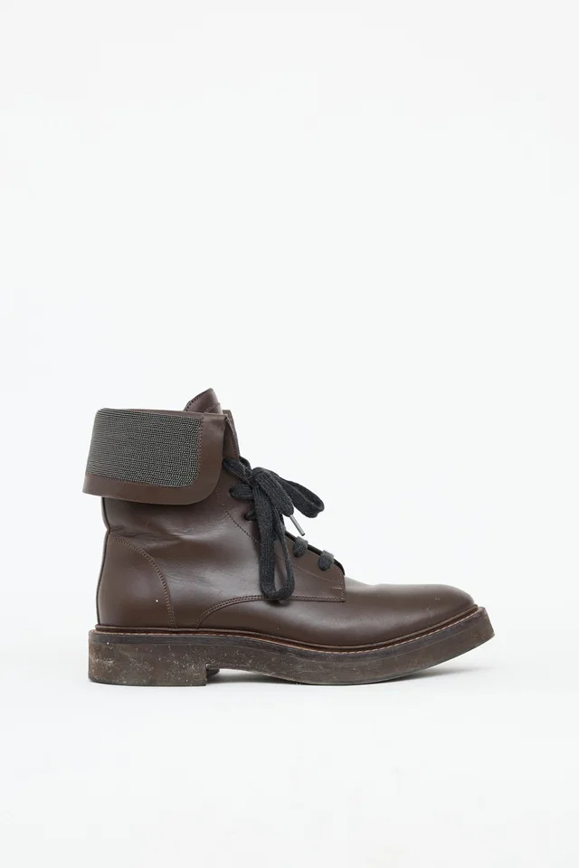 Brunello Cucinelli Leather Combat Boot in Leather from VSP Consignment