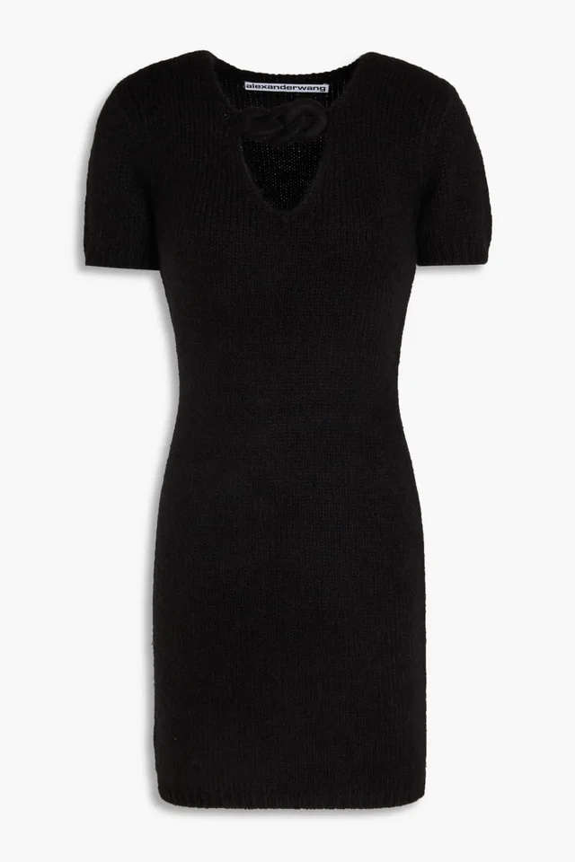 Alexander Wang Ribbed Alpaca-Blend Mini Dress with Knotted Cutout in Black from THE OUTNET, photo 1 of 1