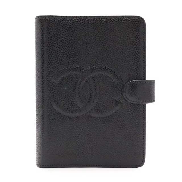 Chanel CC Logo Agenda Notebook Cover Hole System Caviar Leather Black Gold in Black Caviar leather from The Reluxe