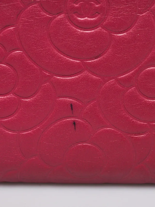 Chanel Dark Pink Black Camellia Embossed Lambskin Leather L Flap Wallet in Black Lambskin from Yoogis, photo 3 of 5