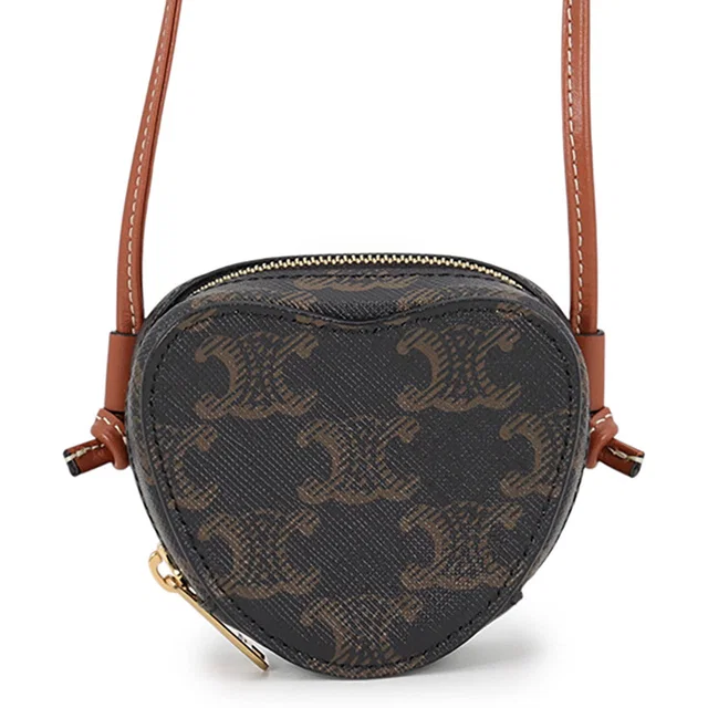 Celine Triomphe Heart Shoulder Pouch Tan PVC Leather in Brown Leather from GALLERY RARE