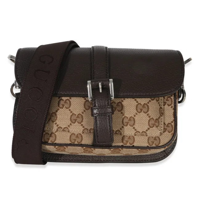 Gucci Beige Ebony Gg Monogram Canvas Mini Buckle Crossbody Bag Beige; Brown Handbag in Brown Coated canvas from HEWI