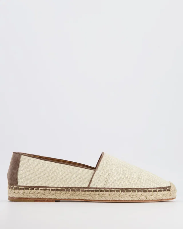 Brunello Cucinelli Menswear Ecru and Brown Raffia Espadrilles Size 44 in Brown Raffia from Sellier