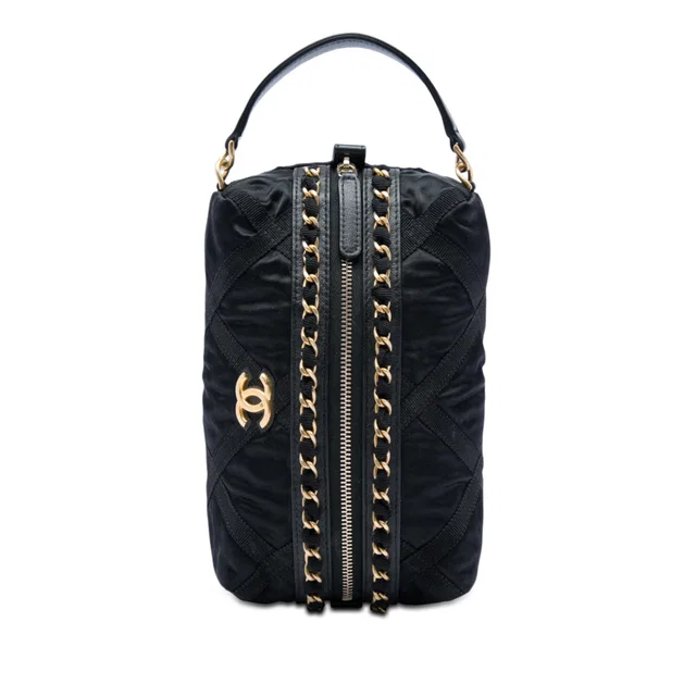 Black Chanel Nylon Grosgrain Lifestyle Pouch in Black Nylon from Designer Revival