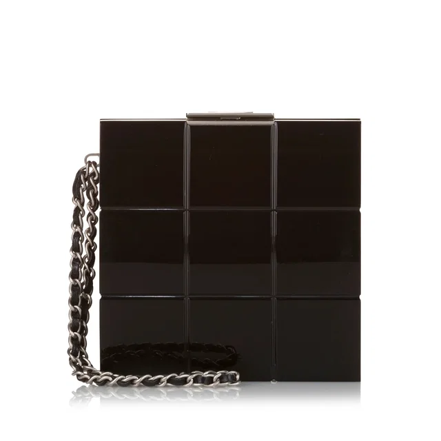 Black Chanel Choco Bar Lucite Perspex Clutch in Black Resin from Designer Revival