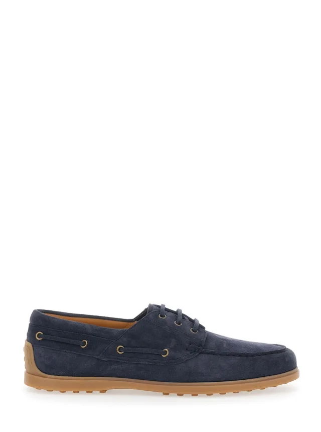 Tod's Blue Boat Loafers with Logo Lettering on Back in Suede Man in Blue 100% Calf from Gaudenzi Boutique, photo 1 of 1