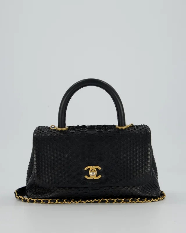 Chanel Small Black Coco Top Handle Bag in Black Python from Sellier
