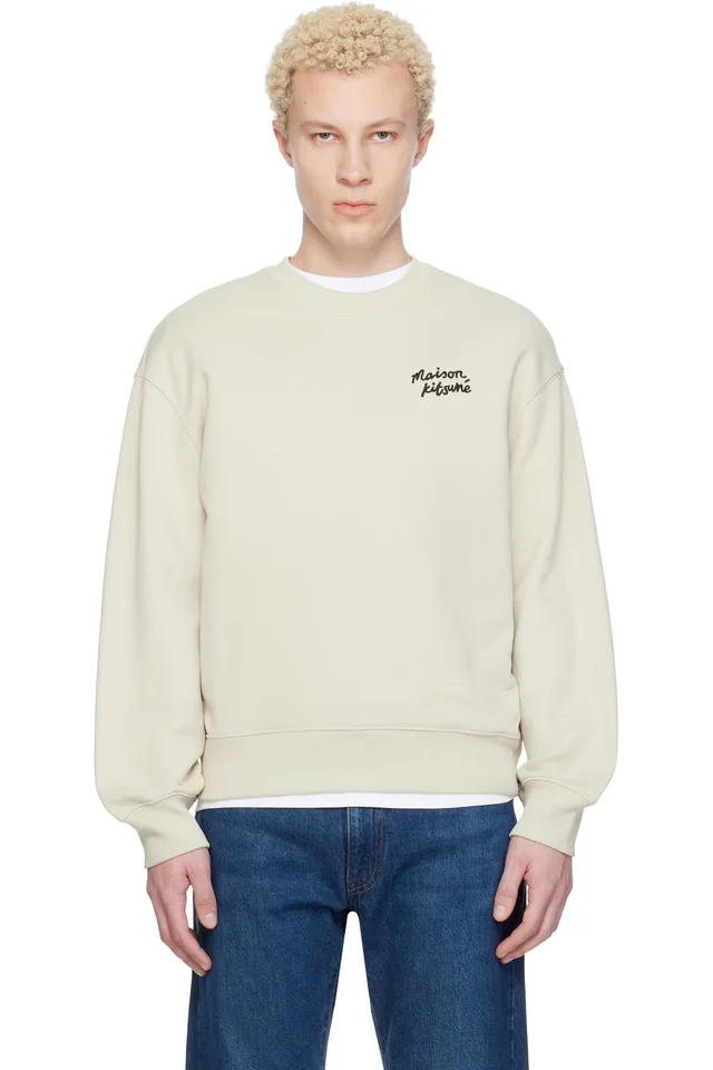 Beige 'Maison Kitsuné' Handwriting Comfort Sweatshirt, image 1 of 1 from SSENSE