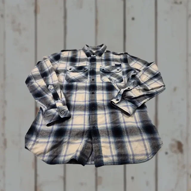 Diesel Shirt Men's L Blue Plaid Flannel Button Up Long Sleeve Casual Flaw Stain in blue from Grailed