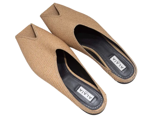 Alaia Raffia Square-Toe Slide Sandals Size 40 in Beige Raffia from Designer Revival, photo 3 of 5