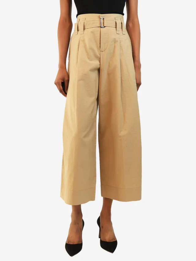 Brunello Cucinelli Neutral belted cotton trousers - size UK 4 from Sign of the Times