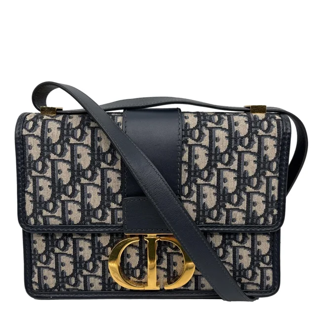 Dior 30 Montaigne Oblique Jacquard Crossbody Bag Navy Blue in Navy Leather from Dallas Designer Handbags