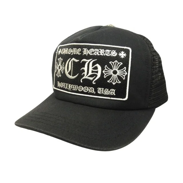 Chrome Hearts Chlogo Trucker Cap Hat CH Plus Cross Mesh Patch Black in Black from The Reluxe