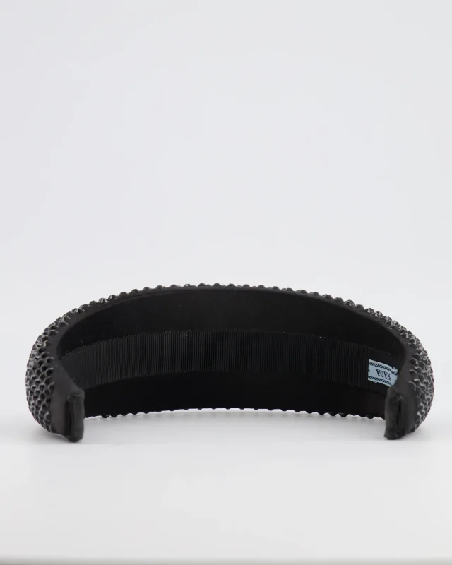 Prada Crystal Embellished Headband in Black Satin from Sellier, photo 4 of 5