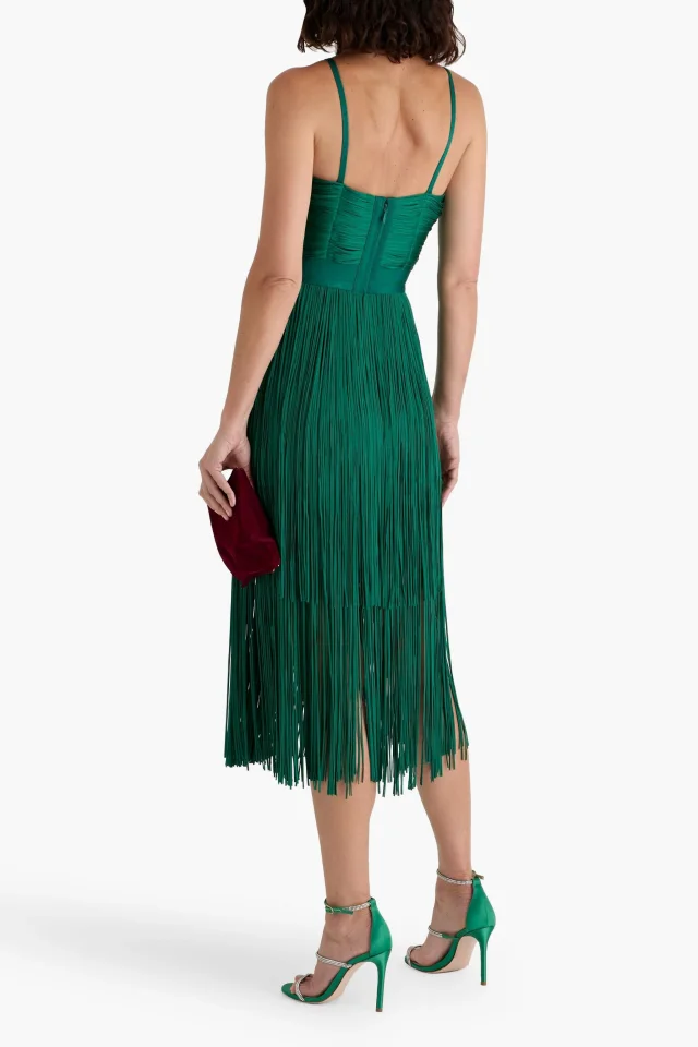 Hervé Léger Natalia Fringed Bandage Midi Dress in Green, photo 3 of 4 from THE OUTNET
