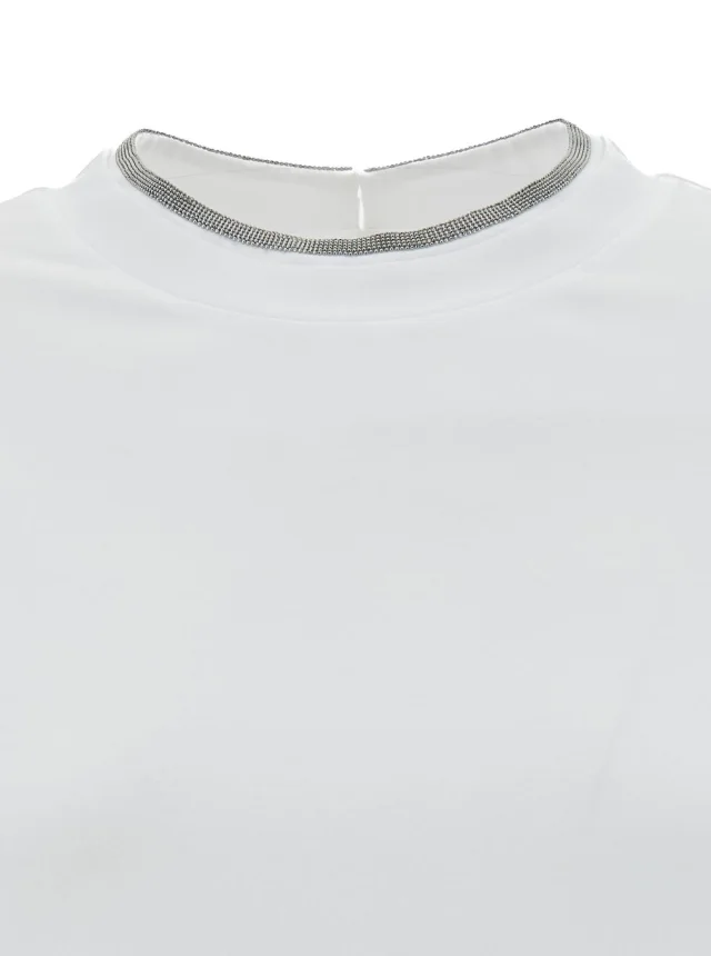 Brunello cucinelli T-Shirt with Monile Detail in White Cotton for Women in White 95% Cotton 5% Elastane, photo 5 of 6 from Gaudenzi Boutique