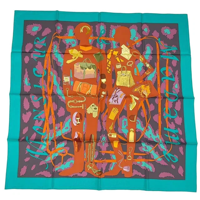 Hermès Carre 90 Monsieur Et Madame All Over Pattern Silk Scarf Blue in Blue Silk from The Reluxe