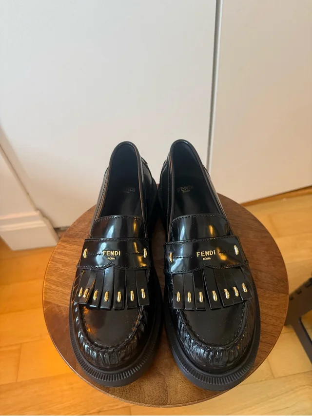 Fendi Black Patent Leather Fringe Loafers With Gold Accents in black|gold Patent leather from Poshmark