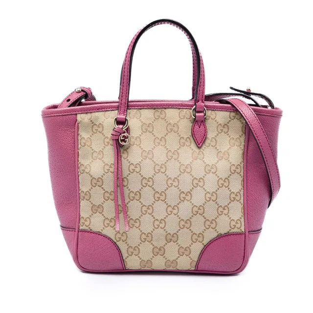 Beige Gucci Small GG Canvas Bree Satchel in Beige Canvas from Designer Revival