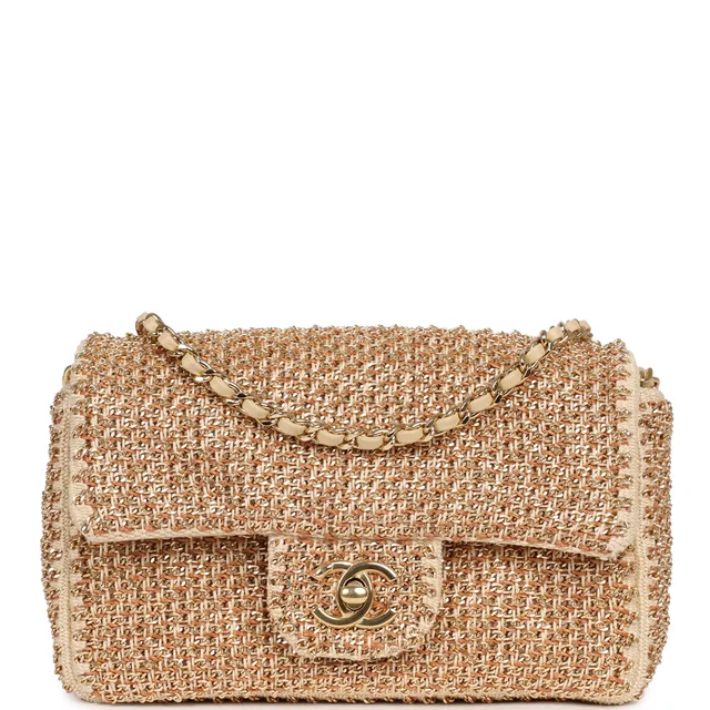 Chanel Mini Rectangular "Macrame Chain" Flap Bag Golden, Beige Woven Gold Hardware in Beige Woven leather from Madison Avenue Couture